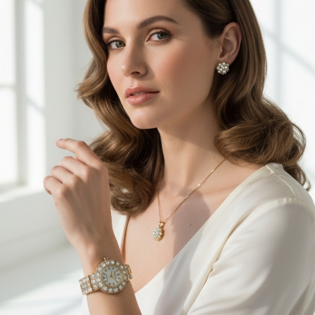 Main Line Time Gold Crystal Watch Jewelry Gift Set Os